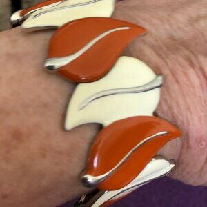 vintage stretch bangle bracelet enamel autumn leaves